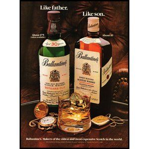 1981 Ballantine's Scotch Whisky Vintage Print Ad Rocks Glass Pocket Watch Photo